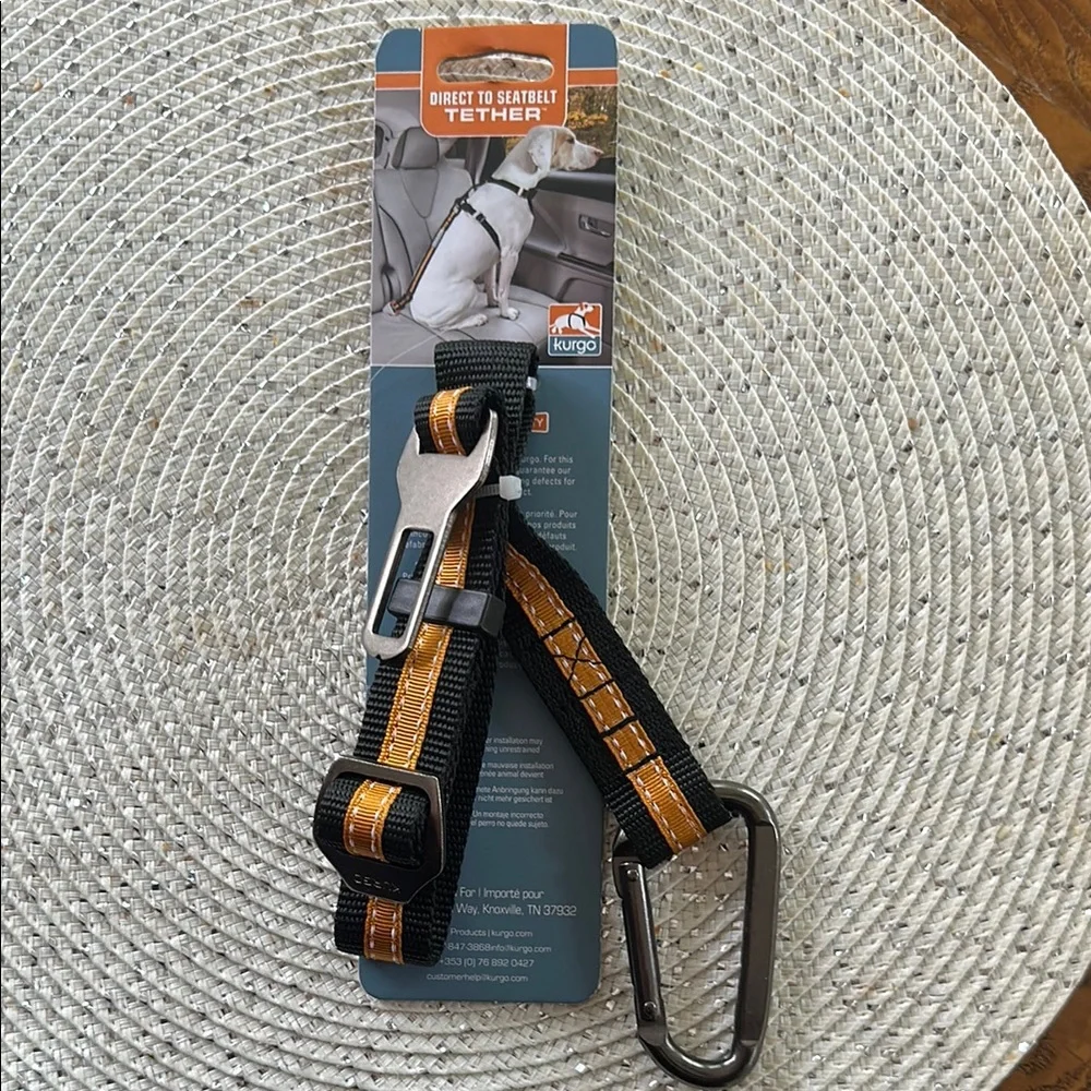NWT Kurgo Sporty Black and Orange Dog Direct to Seatbelt Tether
